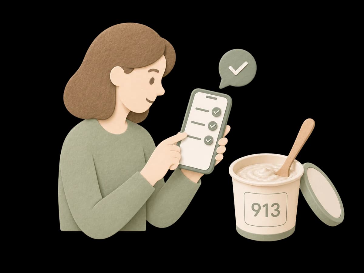 Paper-cut illustration of a person answering a test on their phone, with a product sample labeled 204 next to them